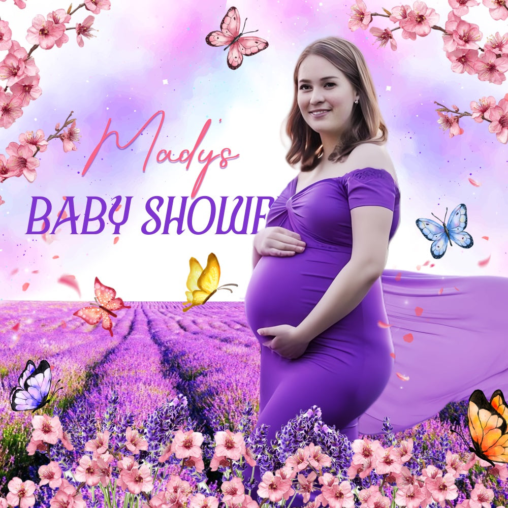 Baby Shower Backdrops Lila Blüte Schmetterling Custom Backdrop LXX5-241