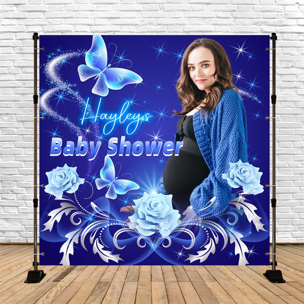 Baby Shower Backdrop Ideen Blau Glow Schmetterling Customized Backdrop LXX5-244