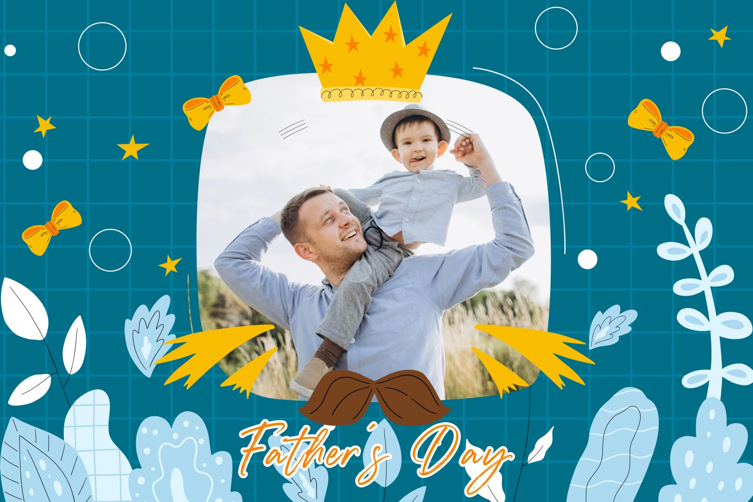 Vatertag Backdrops Verspielt Blau Goldene Krone Personalisierter Hintergrund LXX5-3