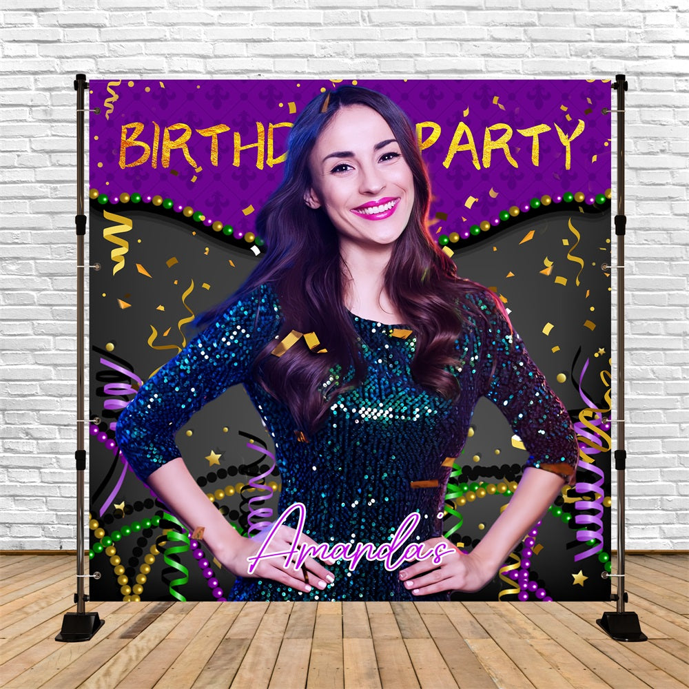 Lila Geburtstag Backdrop Konfetti Glam benutzerdefinierte Hintergrund LXX5-86