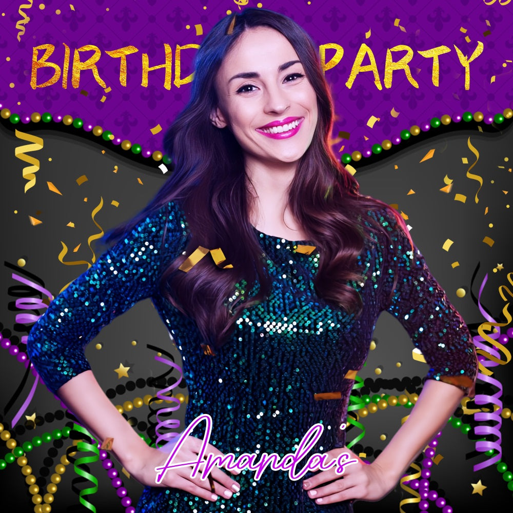 Lila Geburtstag Backdrop Konfetti Glam benutzerdefinierte Hintergrund LXX5-86