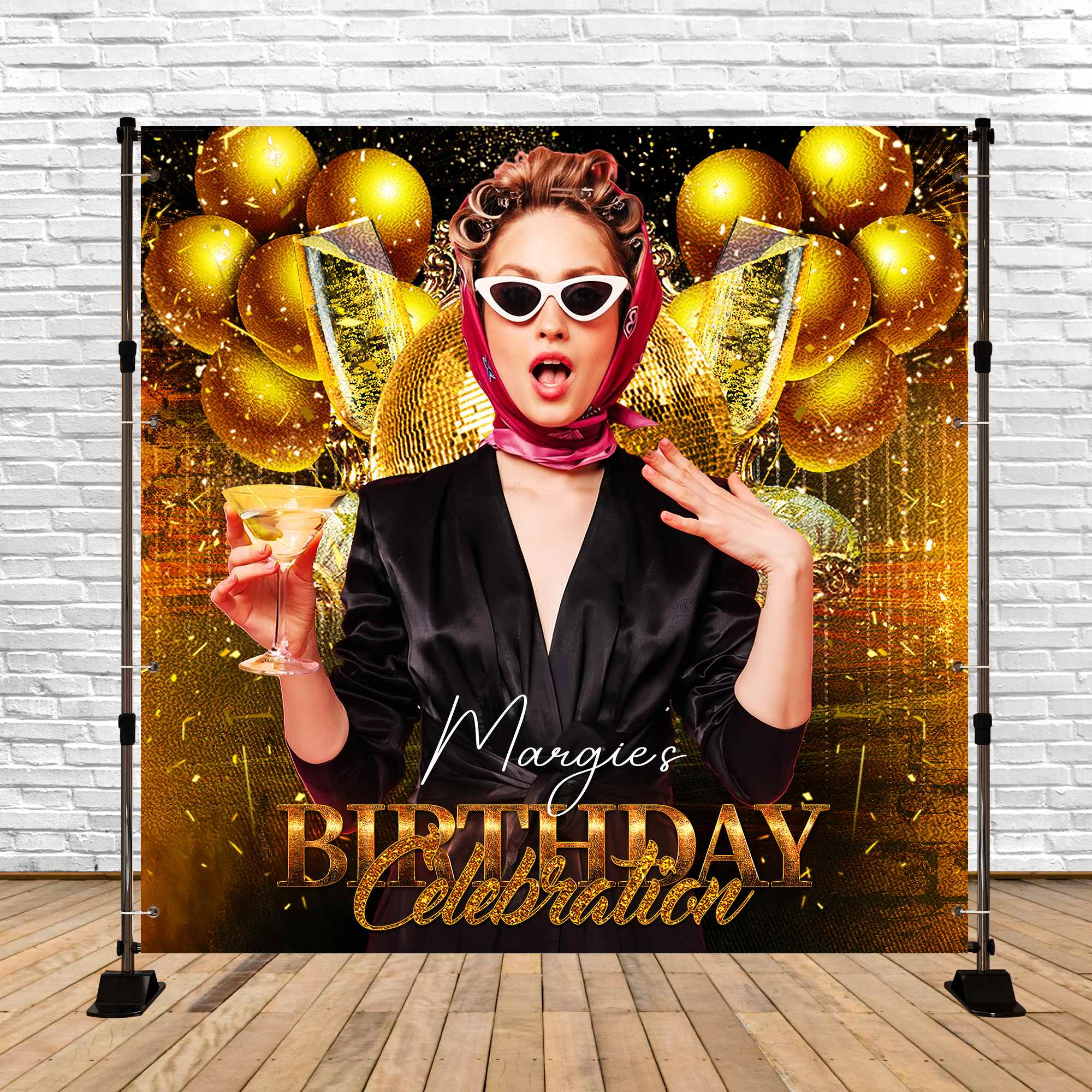 Happy Birthday Backdrop Shine Gold Ballon Personalisierte Backdrop LXX5-91