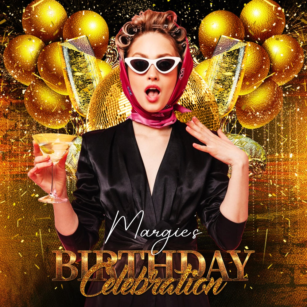 Happy Birthday Backdrop Shine Gold Ballon Personalisierte Backdrop LXX5-91