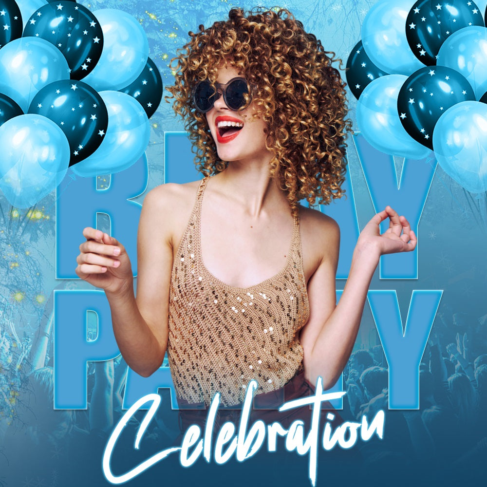 Custom Birthday Backdrop Blauer Ballon Glow Backdrop LXX5-98