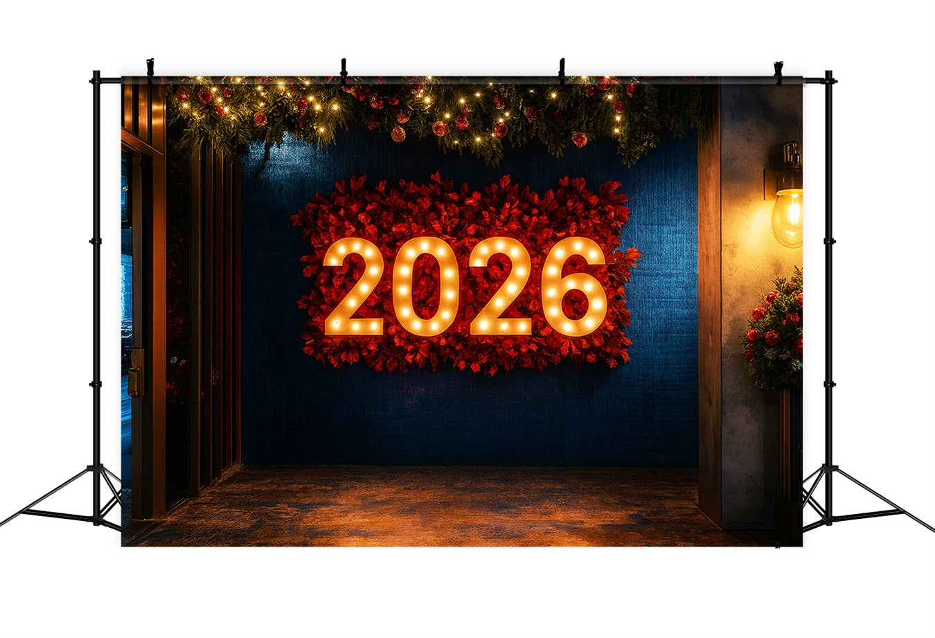 2026 Neujahrshintergrund Festliche beleuchtete Dekorationen Frohes Neues Jahr Hintergrund LXX510-10