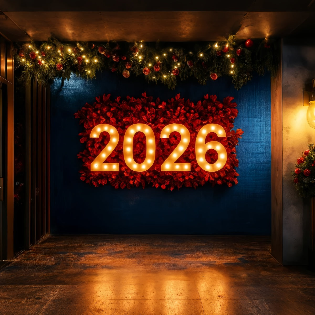 2026 Neujahrshintergrund Festliche beleuchtete Dekorationen Frohes Neues Jahr Hintergrund LXX510-10