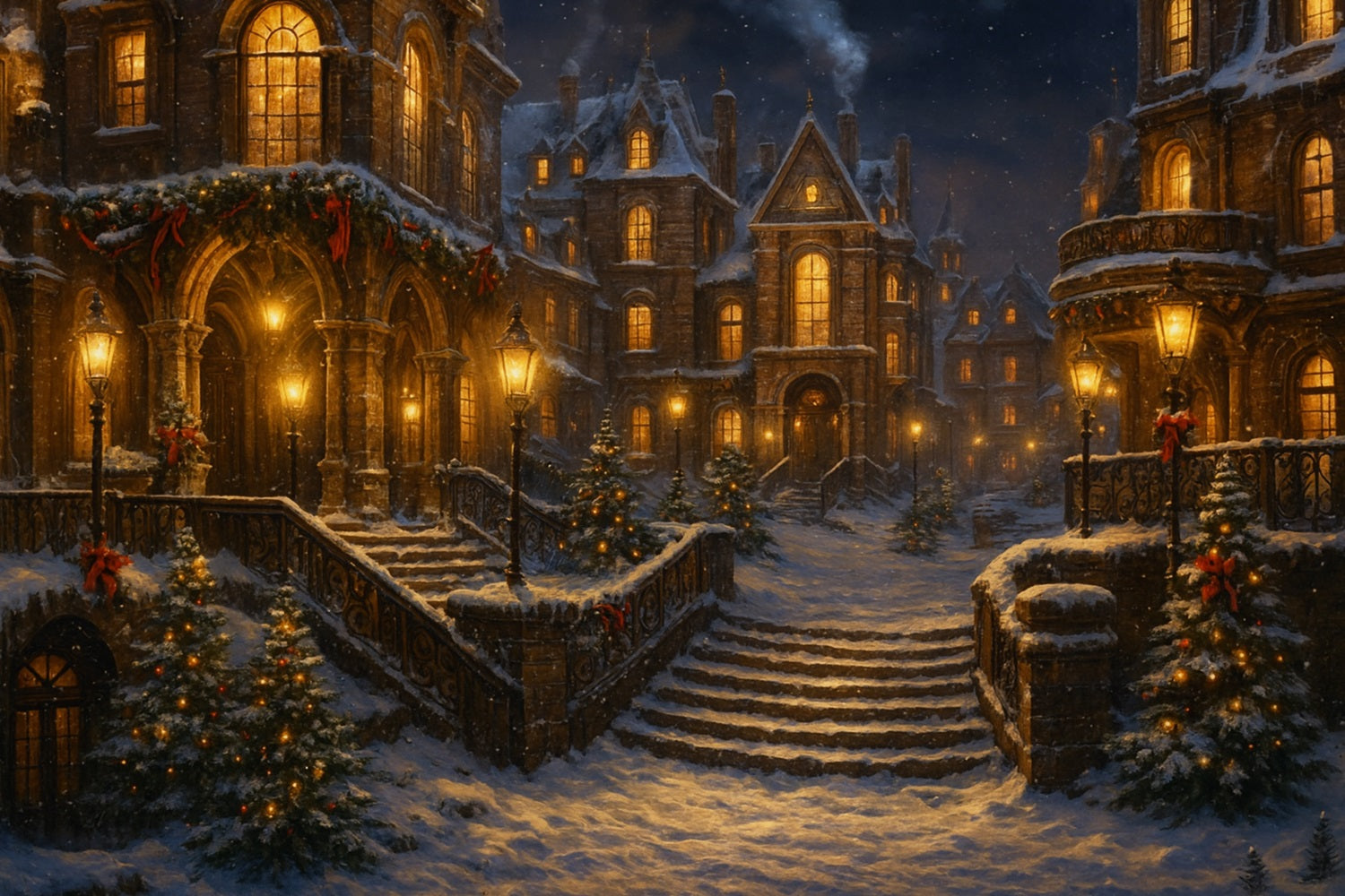 Viktorianischer Hintergrund Verschneite Gaslaterne Winterstraße Viktorianischer Weihnachtshintergrund LXX510-102