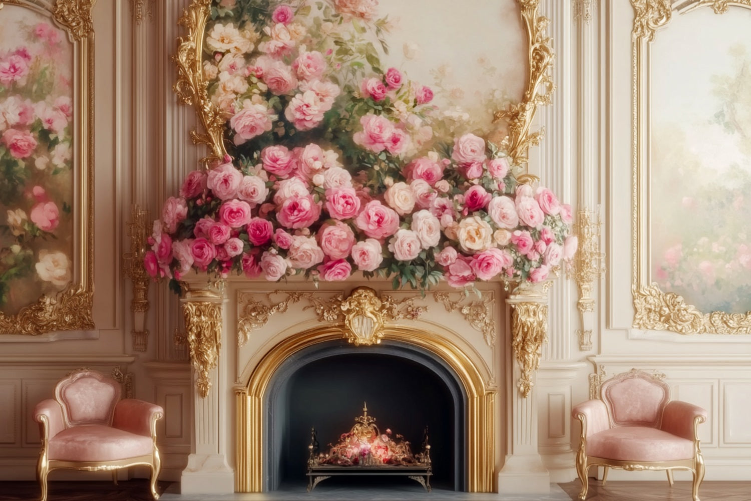 Viktorianischer Hintergrund Elegante Rose Kaminblüte Vintage-Wandhintergrund LXX510-103
