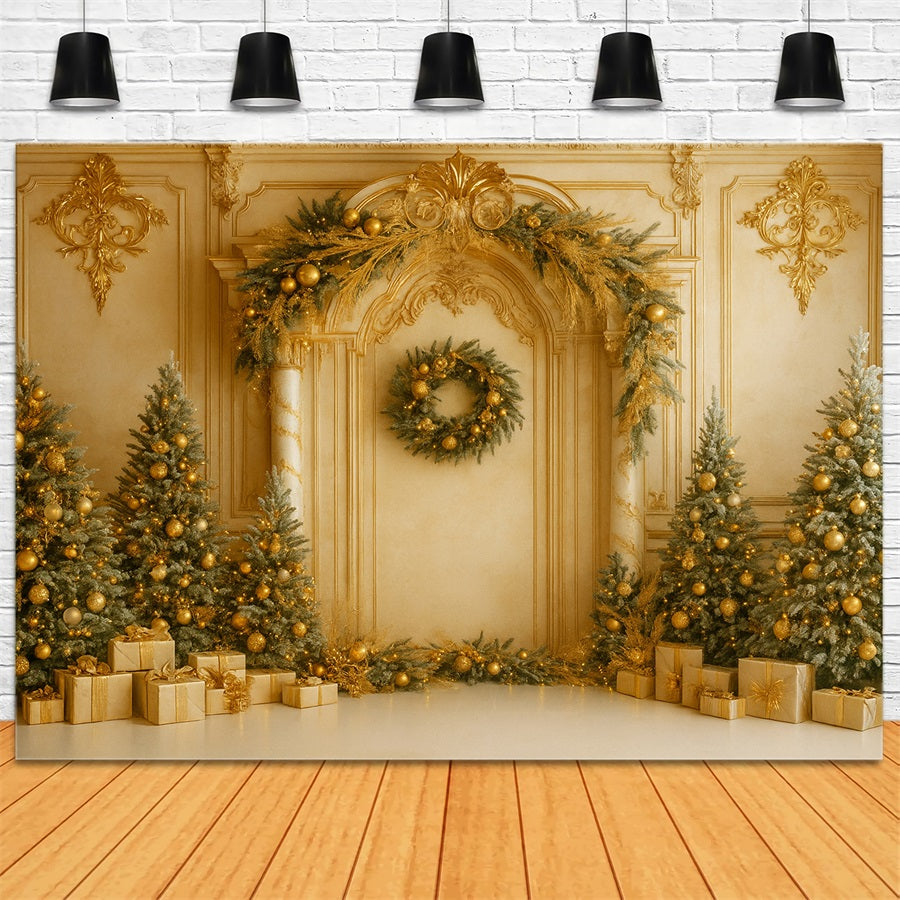 Weihnachts-Vintage-Wandhintergrund Goldene Retro-Wand Eleganz Viktorianische Hintergründe LXX510-109