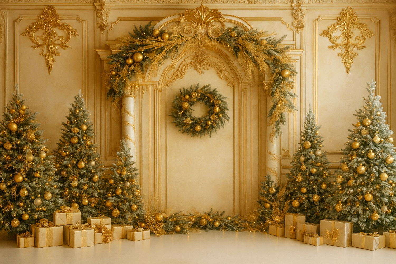 Weihnachts-Vintage-Wandhintergrund Goldene Retro-Wand Eleganz Viktorianische Hintergründe LXX510-109