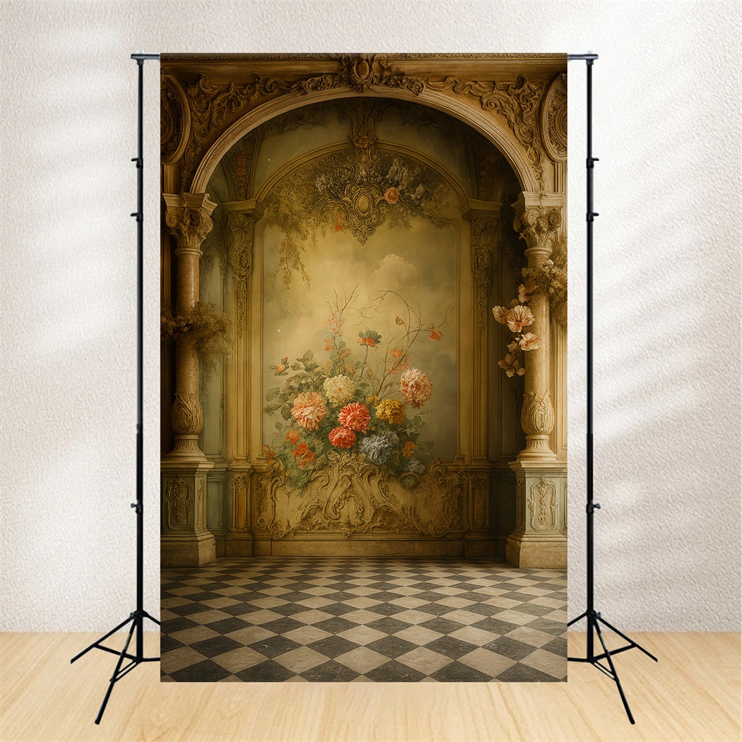 Vintage-Wandhintergrund Barocker Bogen Bloom Hall Viktorianischer Hintergrund LXX510-127
