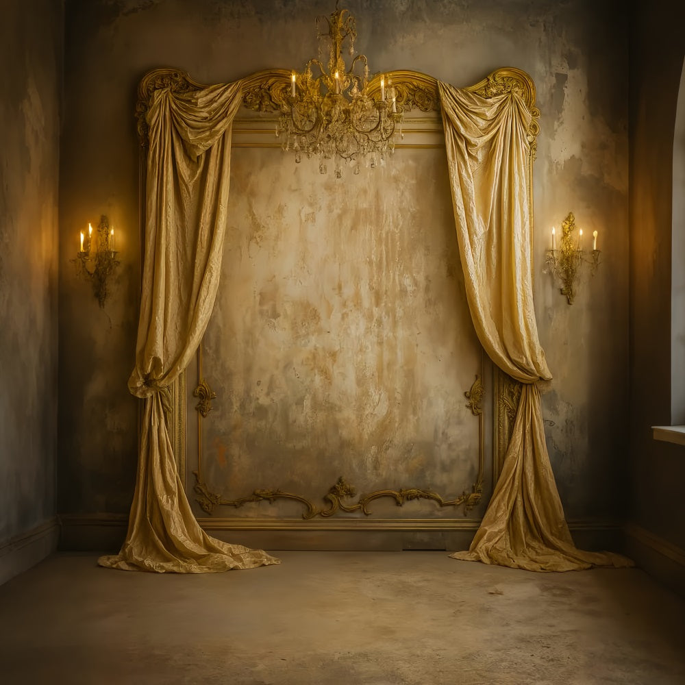 Vintage-Wandhintergrund Goldener drapierter Kronleuchter Eleganz Viktorianischer Hintergrund LXX510-130