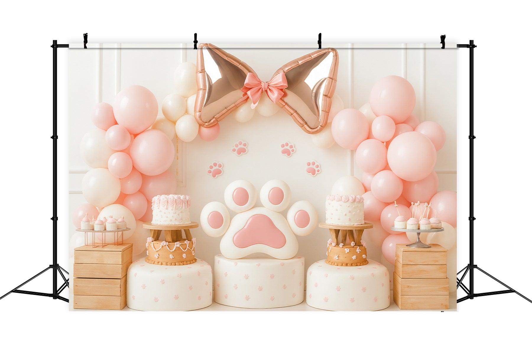 Bogen-Hintergrund Rosa Pfotenballons Cake Smash-Hintergrund LXX510-144