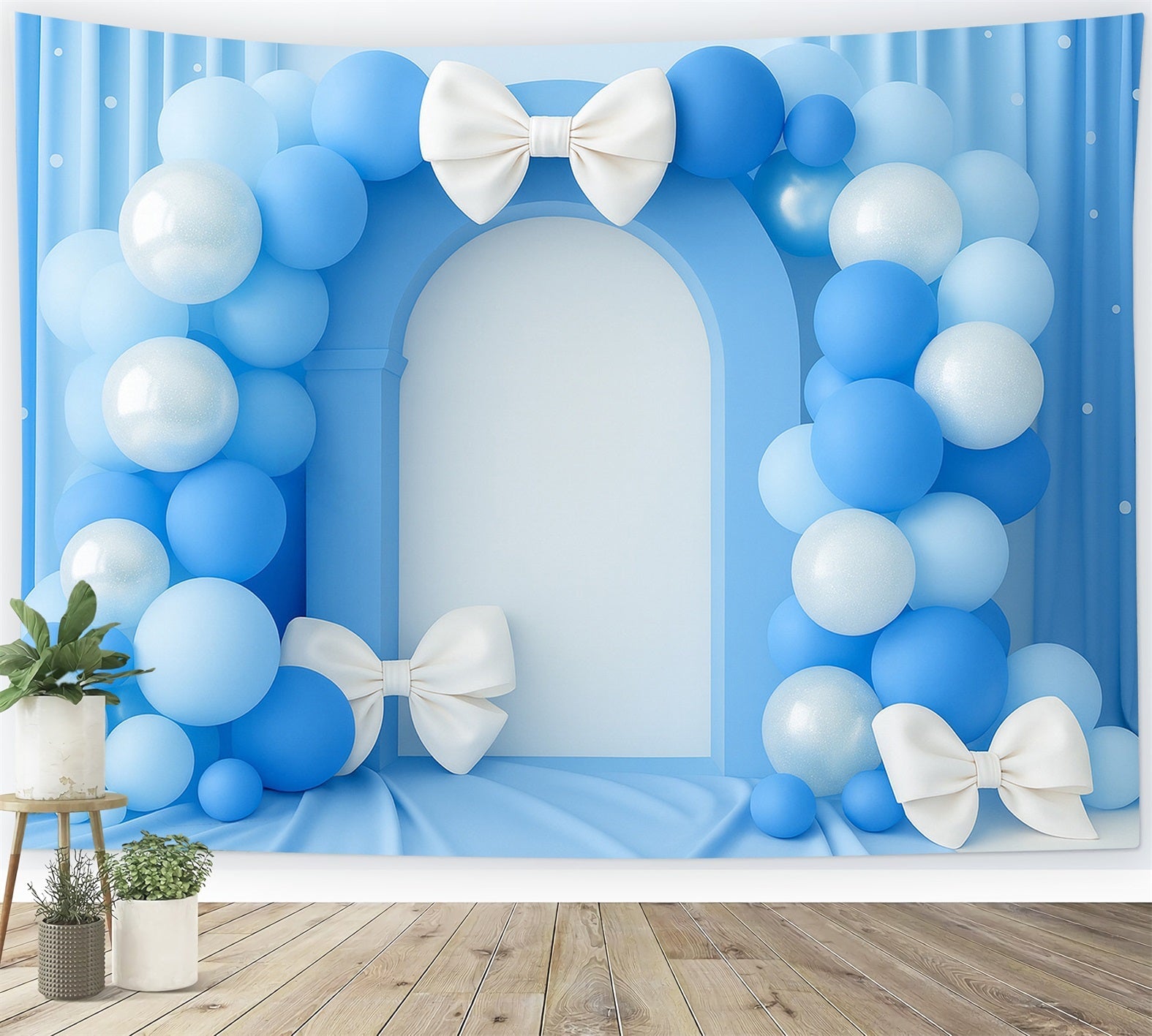 Bogen-Hintergrund mit blauem Ballonbogen, Eleganz und Kuchen-Hintergrund LXX510-149