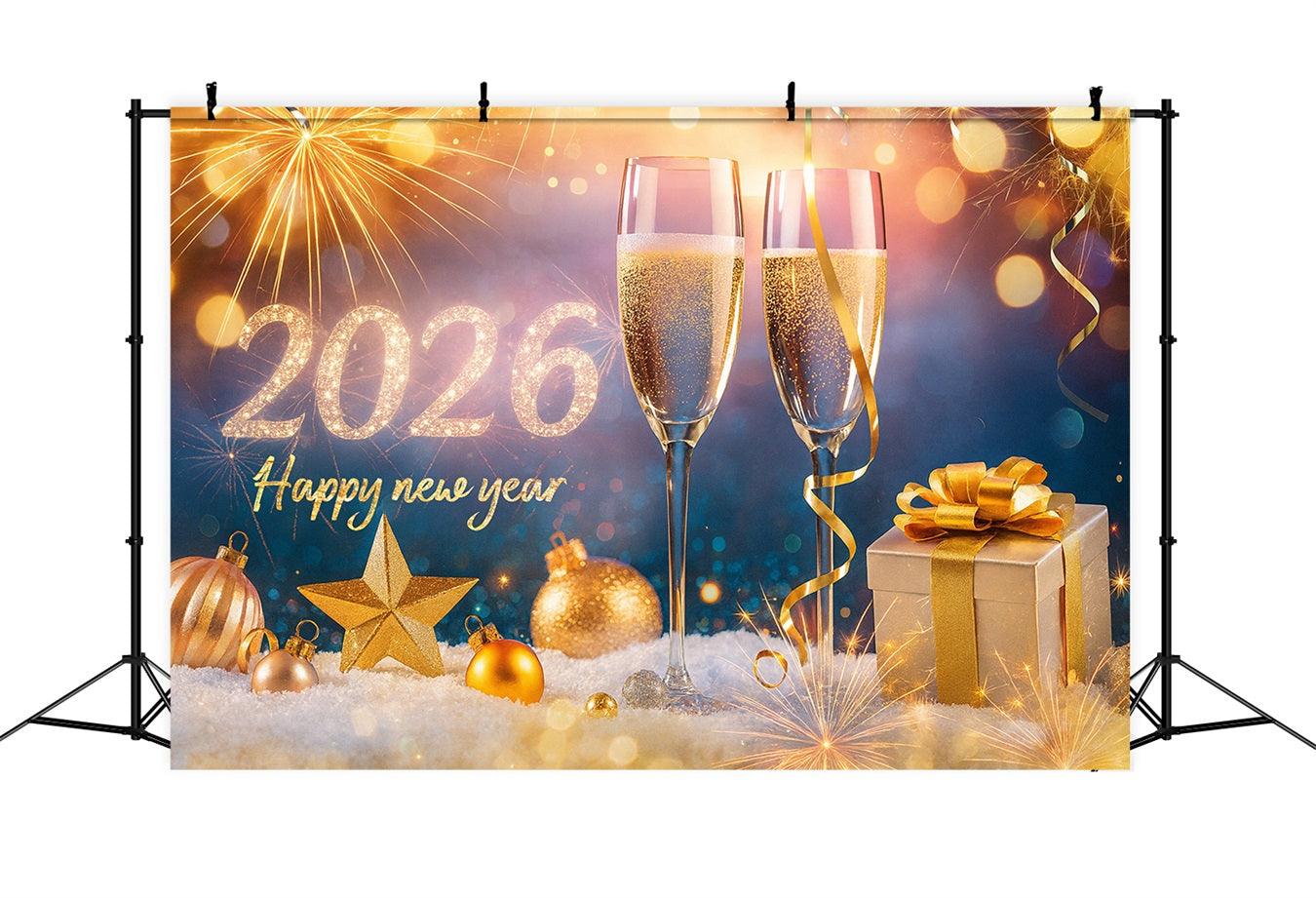 Frohes Neues Jahr 2026 Hintergrund Champagnergläser Prost Silvester Hintergrund LXX510-15