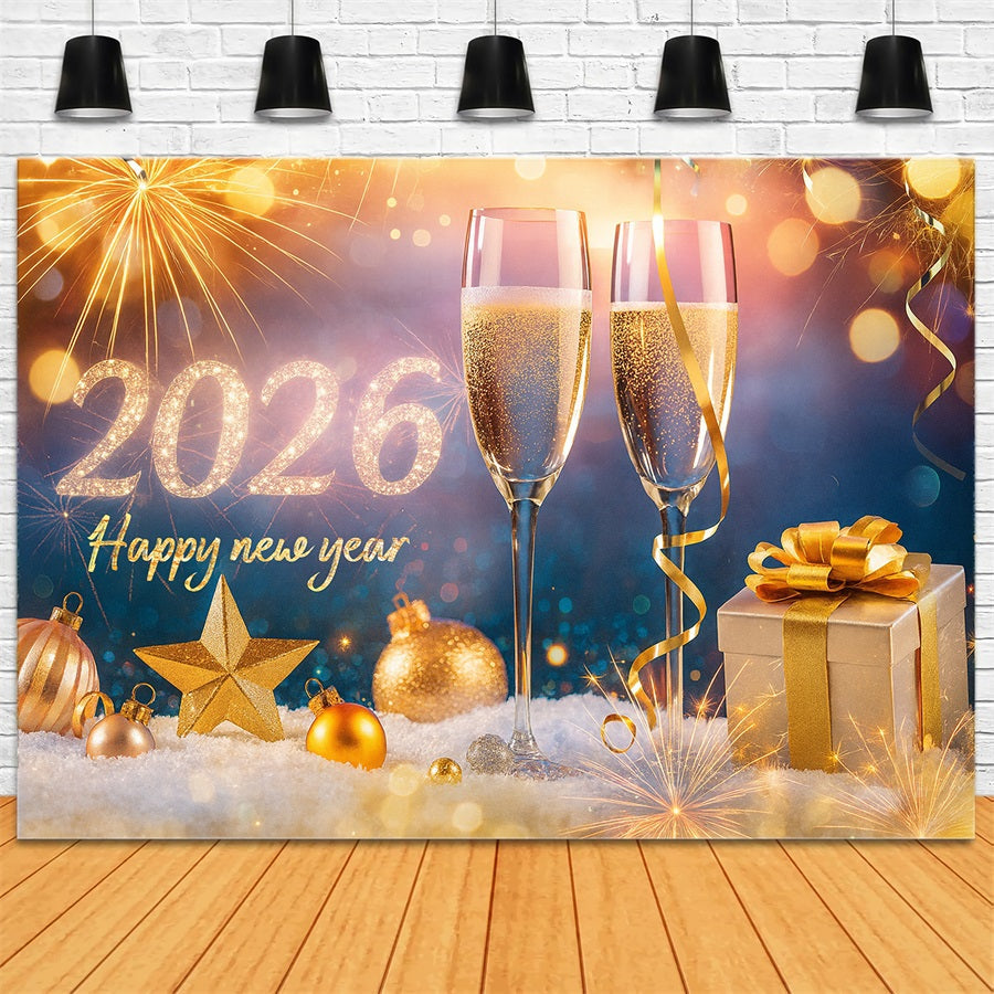 Frohes Neues Jahr 2026 Hintergrund Champagnergläser Prost Silvester Hintergrund LXX510-15