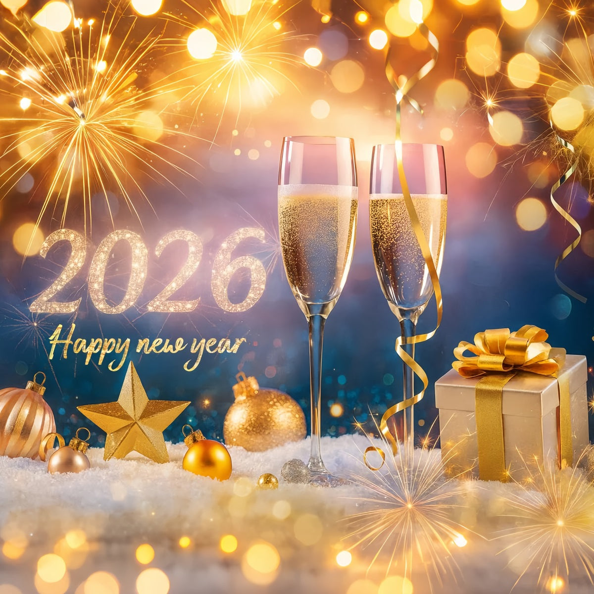 Frohes Neues Jahr 2026 Hintergrund Champagnergläser Prost Silvester Hintergrund LXX510-15