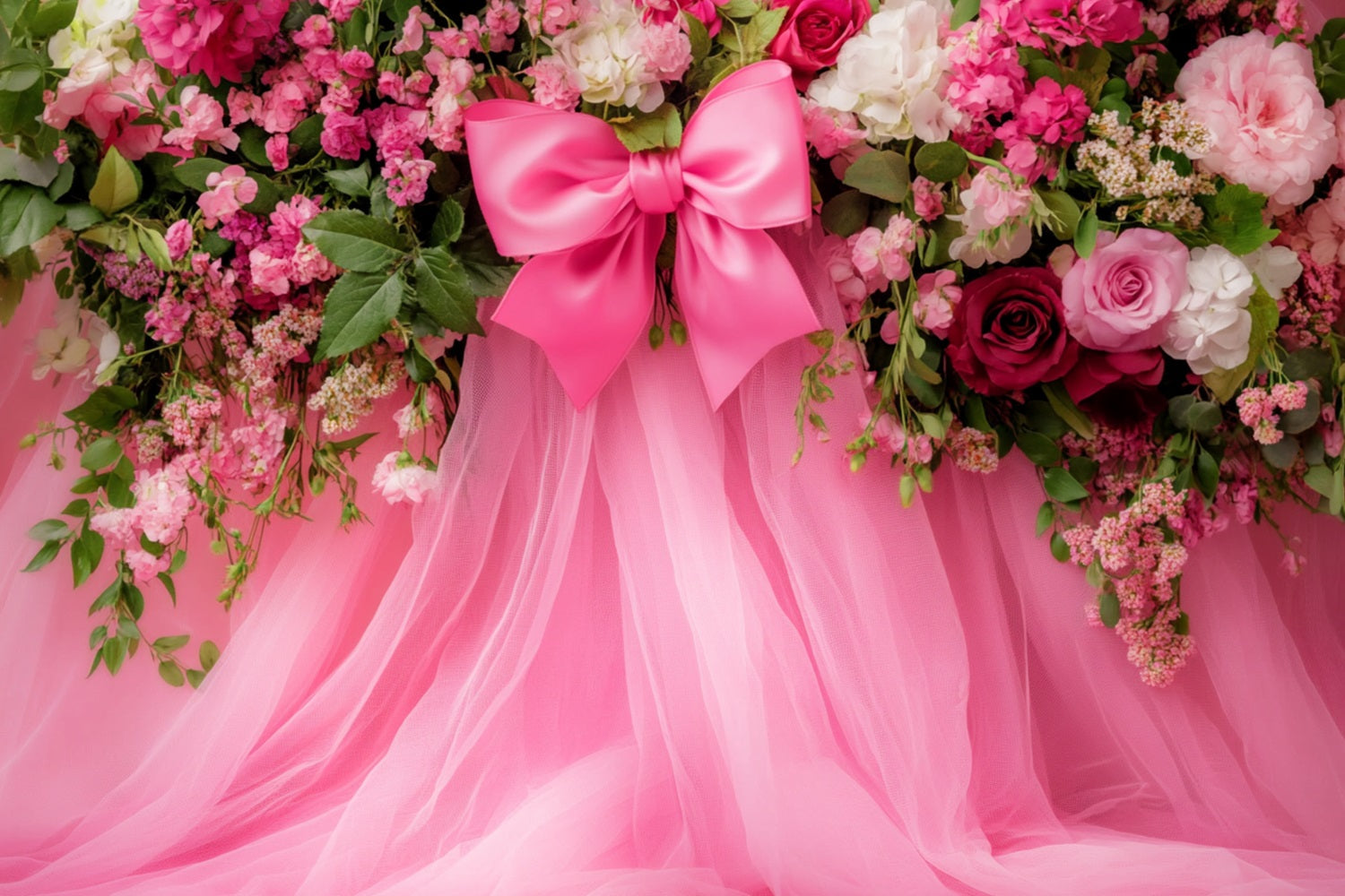 Großer Bogen-Hintergrund mit rosa Blumen-Tüll und Fantasie-Blumen-Hintergrund LXX510-150