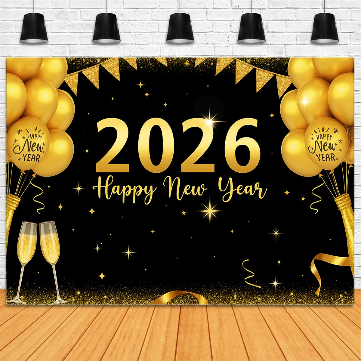 2026 Neujahr Hintergrund Goldballons Party Feier Neujahr Hintergrund LXX510-16