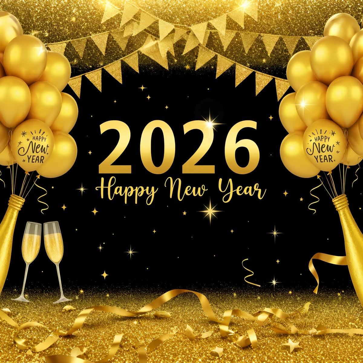 2026 Neujahr Hintergrund Goldballons Party Feier Neujahr Hintergrund LXX510-16