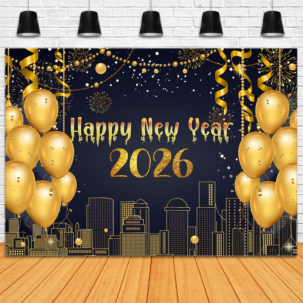 Frohes Neues Jahr Hintergrund Metallische Luftschlangen Skyline Glanz Neujahr Hintergrund LXX510-2
