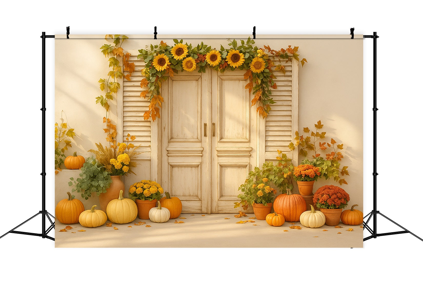 Kürbis-Fotohintergrund Sonnenblumentür Herbstfreude Thanksgiving-Hintergründe LXX510-26