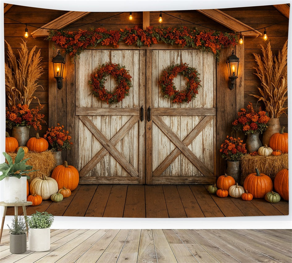 Bauernhof-Hintergrund Rustikale Scheune Herbstkränze Thanksgiving-Hintergrundideen LXX510-27