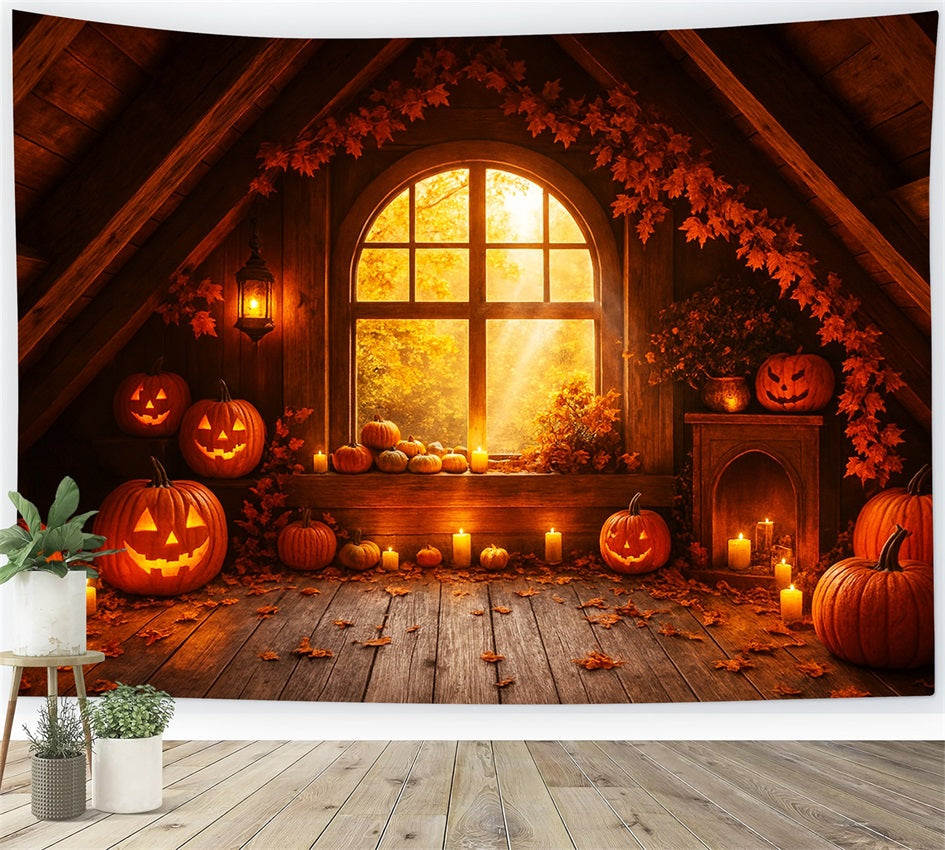 Bauernhof-Hintergrund Gemütlicher Dachboden Kürbisglanz Frohes Thanksgiving-Hintergrund LXX510-29