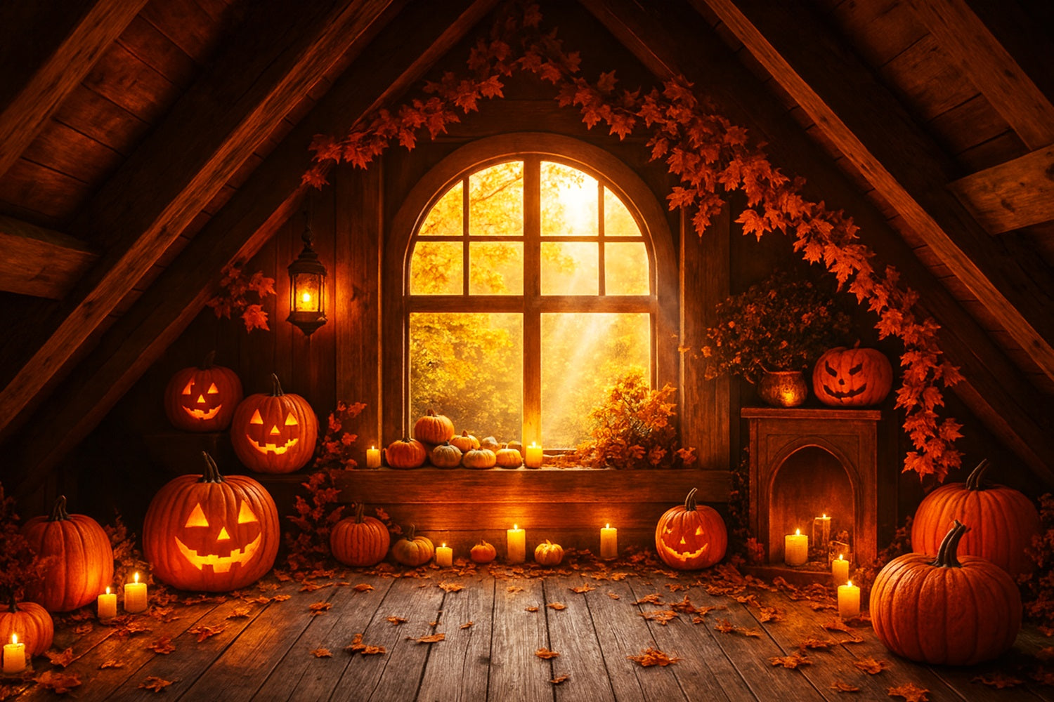 Bauernhof-Hintergrund Gemütlicher Dachboden Kürbisglanz Frohes Thanksgiving-Hintergrund LXX510-29