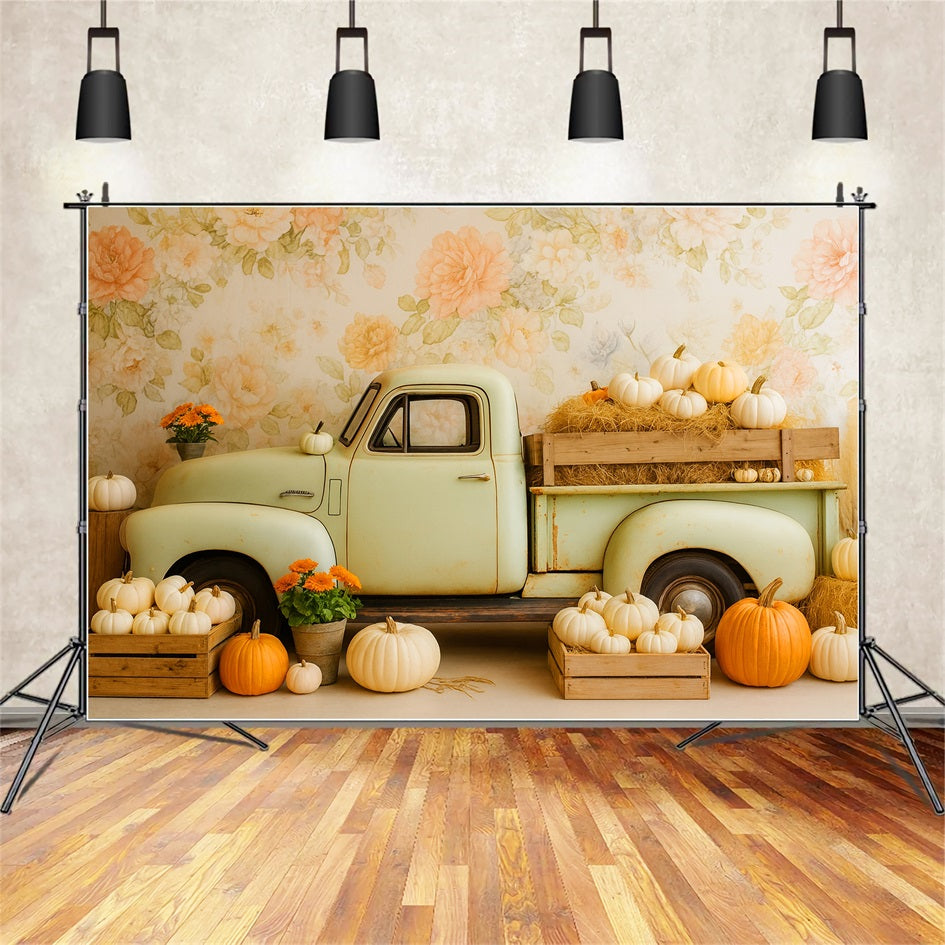 Kürbis-Hintergrund Vintage-Lkw Kürbisernte Thanksgiving-Hintergrundbilder LXX510-38