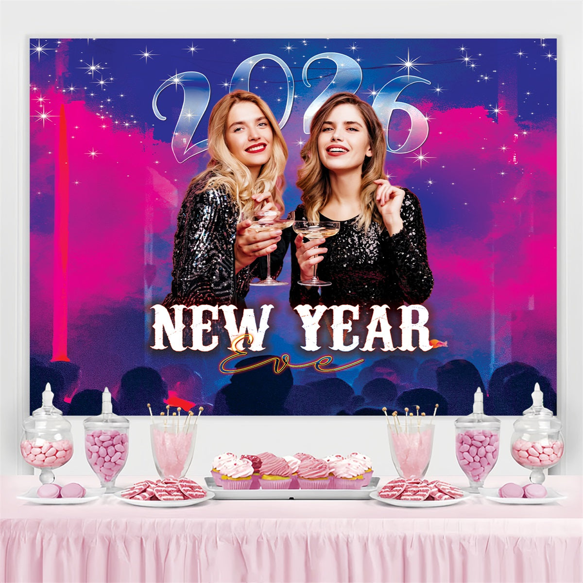 Frohes Neues Jahr Hintergrund Feier Toast Nacht Personalisierter Neujahr Hintergrund LXX510-4