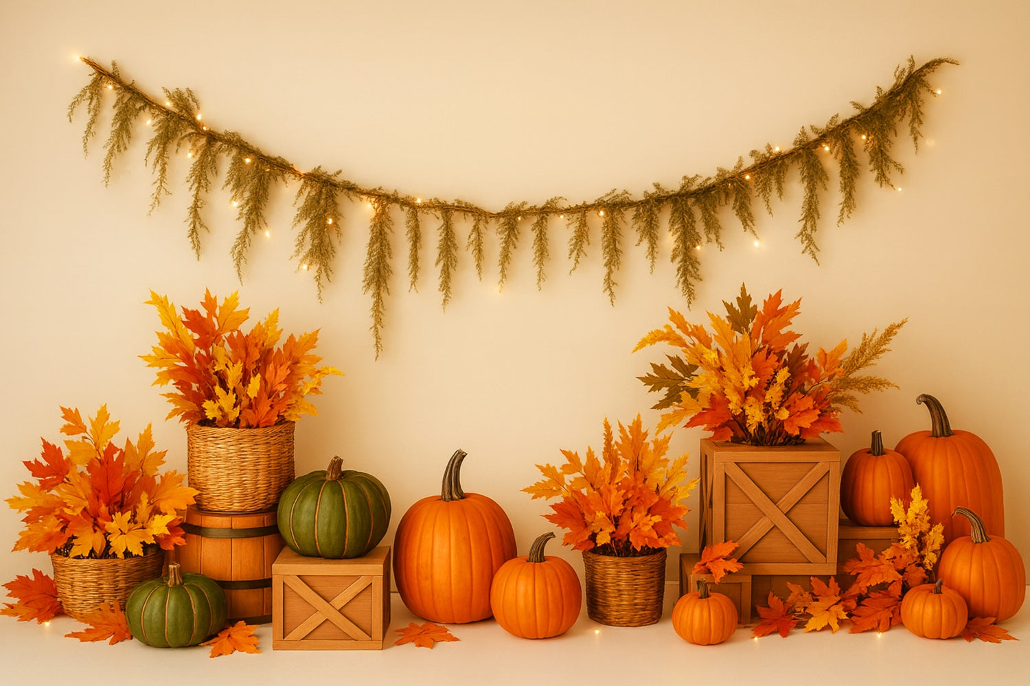 Kürbis-Hintergrund Ahornblätter Gemütliche Dekoration Thanksgiving-Fotohintergründe LXX510-40