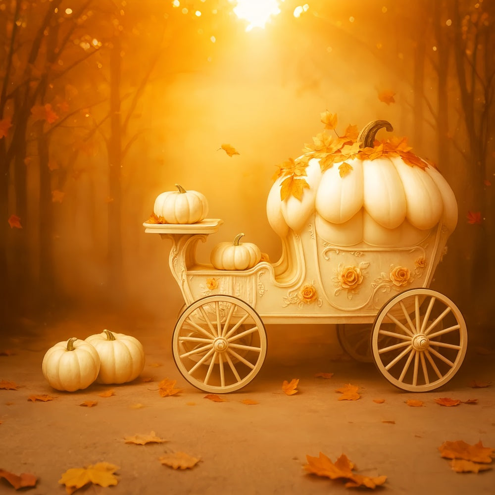 Kürbis-Fotohintergrund Kürbiswagen Goldener Traum Frohes Thanksgiving-Hintergrund LXX510-41
