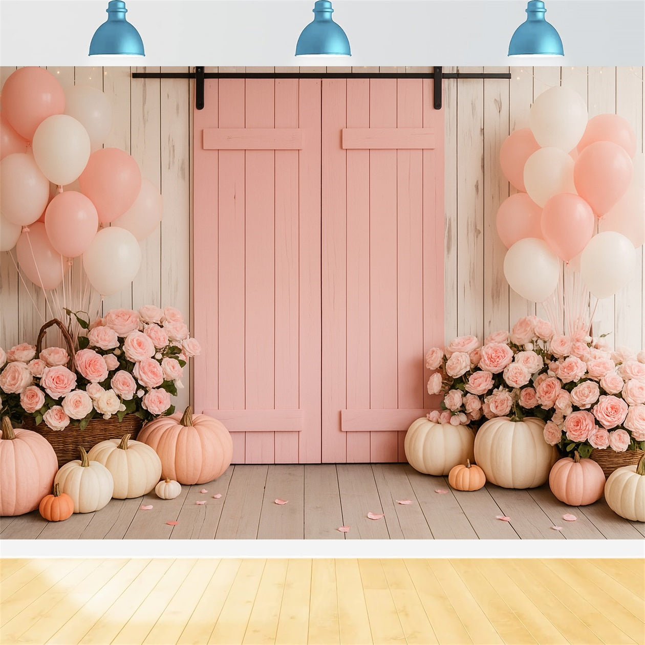 Bauernhof-Hintergrund Rosa Scheune Blumige Freude Thanksgiving-Fotohintergründe LXX510-46