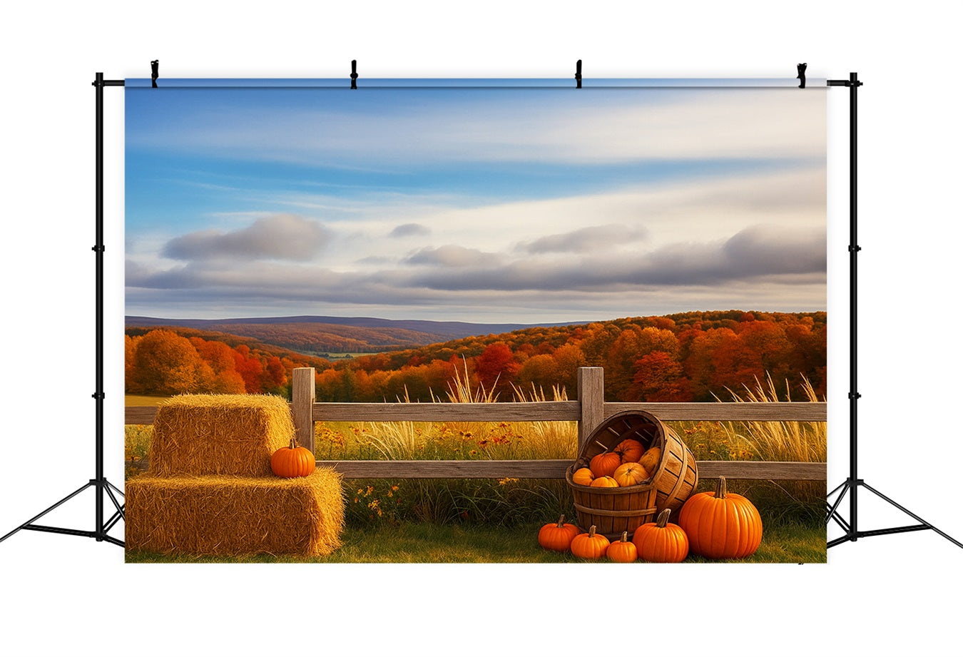 Bauernhof-Hintergrund Herbstliche Hügel Kürbisernte Fröhlicher Thanksgiving-Hintergrund LXX510-47