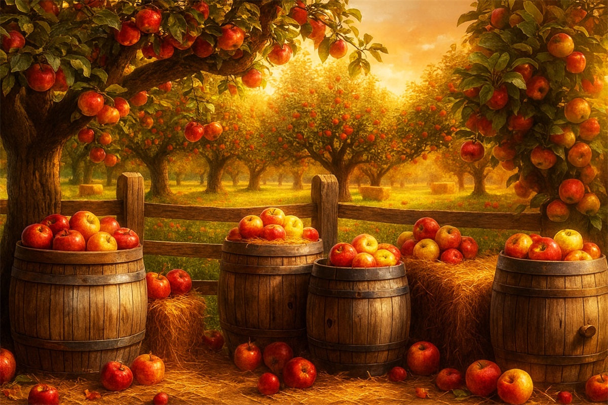 Bauernhof-Hintergrund Apfelplantage Goldene Ernte Thanksgiving-Hintergründe LXX510-50