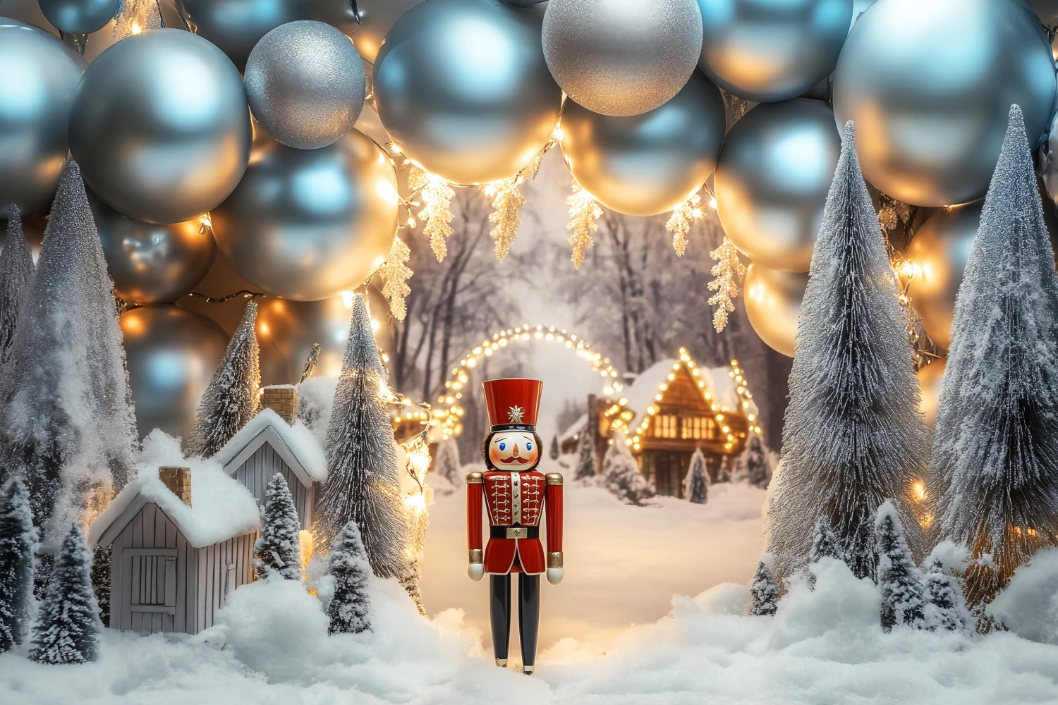 Winterhintergrund Nussknacker Silberner Ballon Dorf Winter-Schnee-Hintergrund LXX510-72