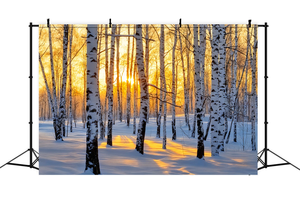 Winterwald-Hintergrund Goldener Sonnenaufgang Birkenwunderland Winter-Hintergrund LXX510-87