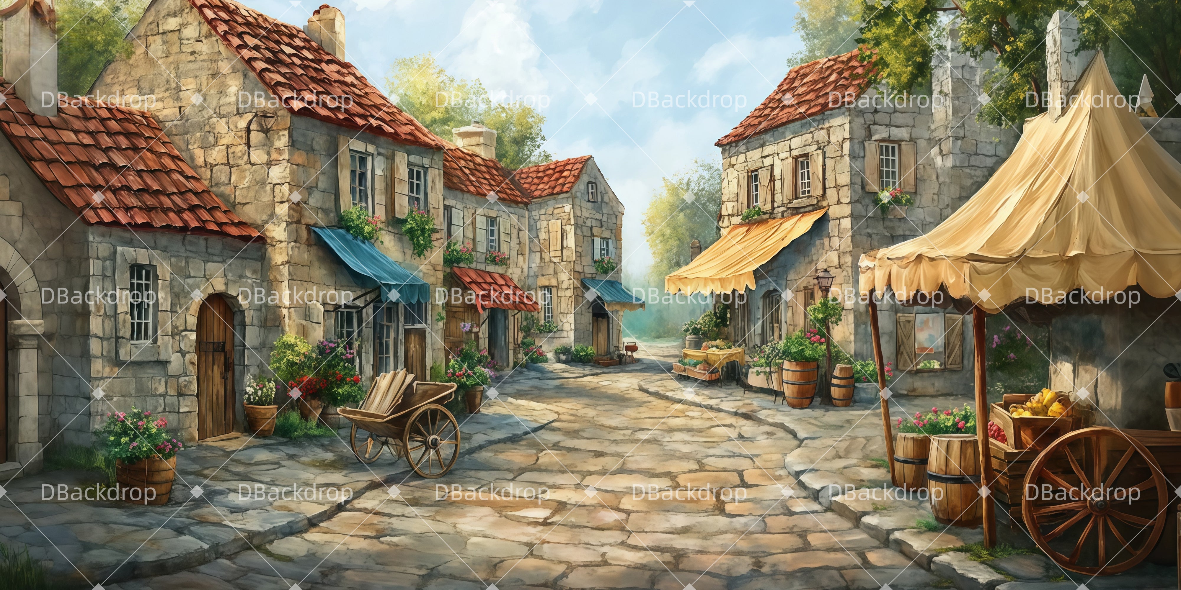 Bühne Theatervorhang Bezaubernder Marktplatz Theatervorhang samt LXX511-T125