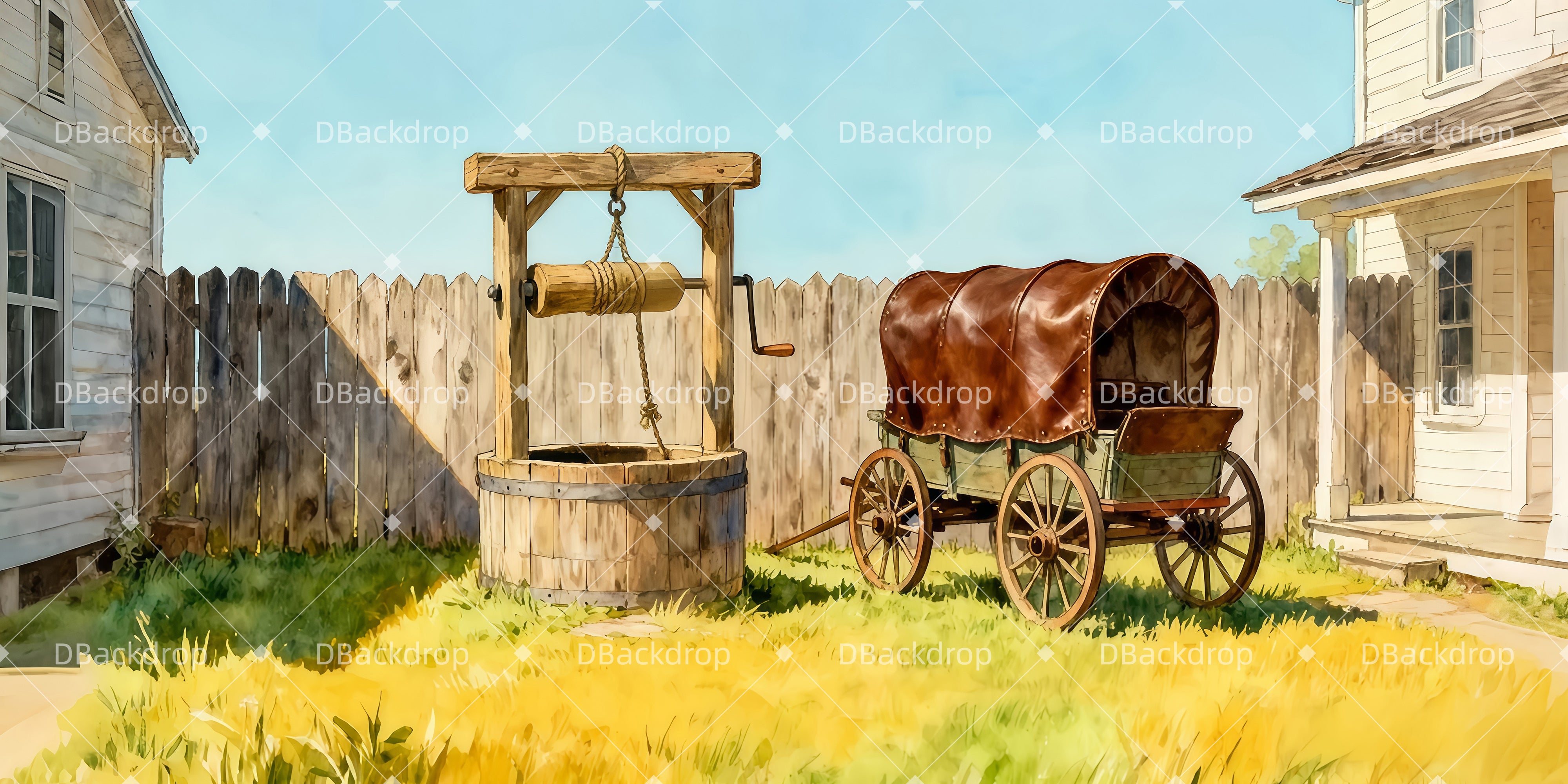 Theater Vorhang bild Ländlicher Hof-Brunnen Backdrop Theater LXX511-T35