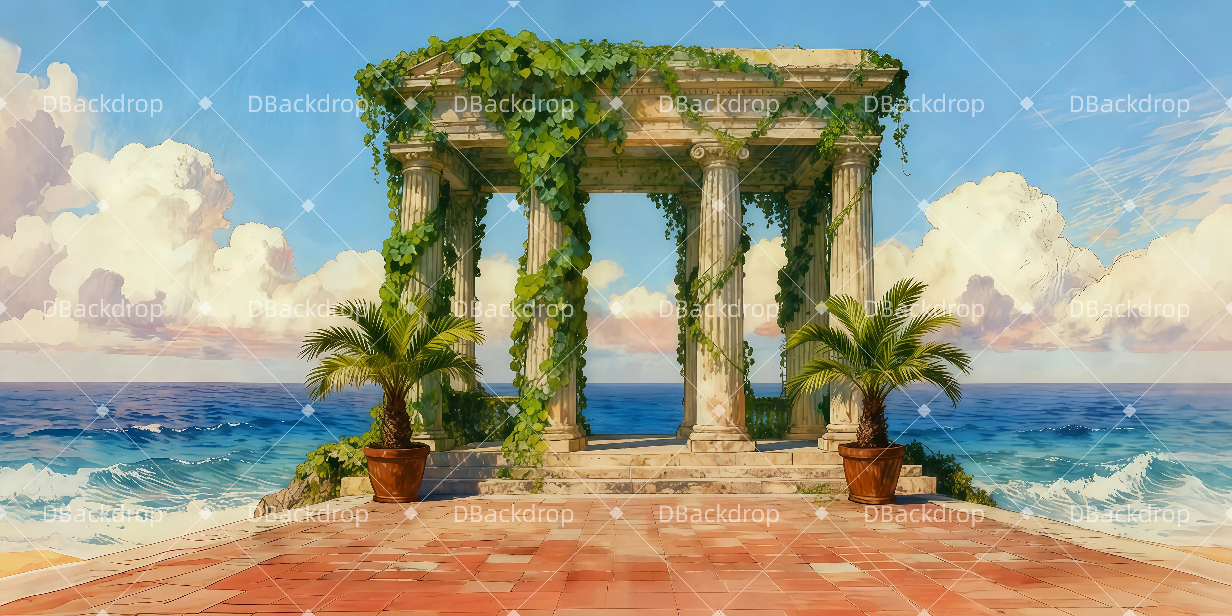 Theater Backdrops Ozean-Tempel-Ruinen Theaterbühne mit Vorhang LXX511-T59