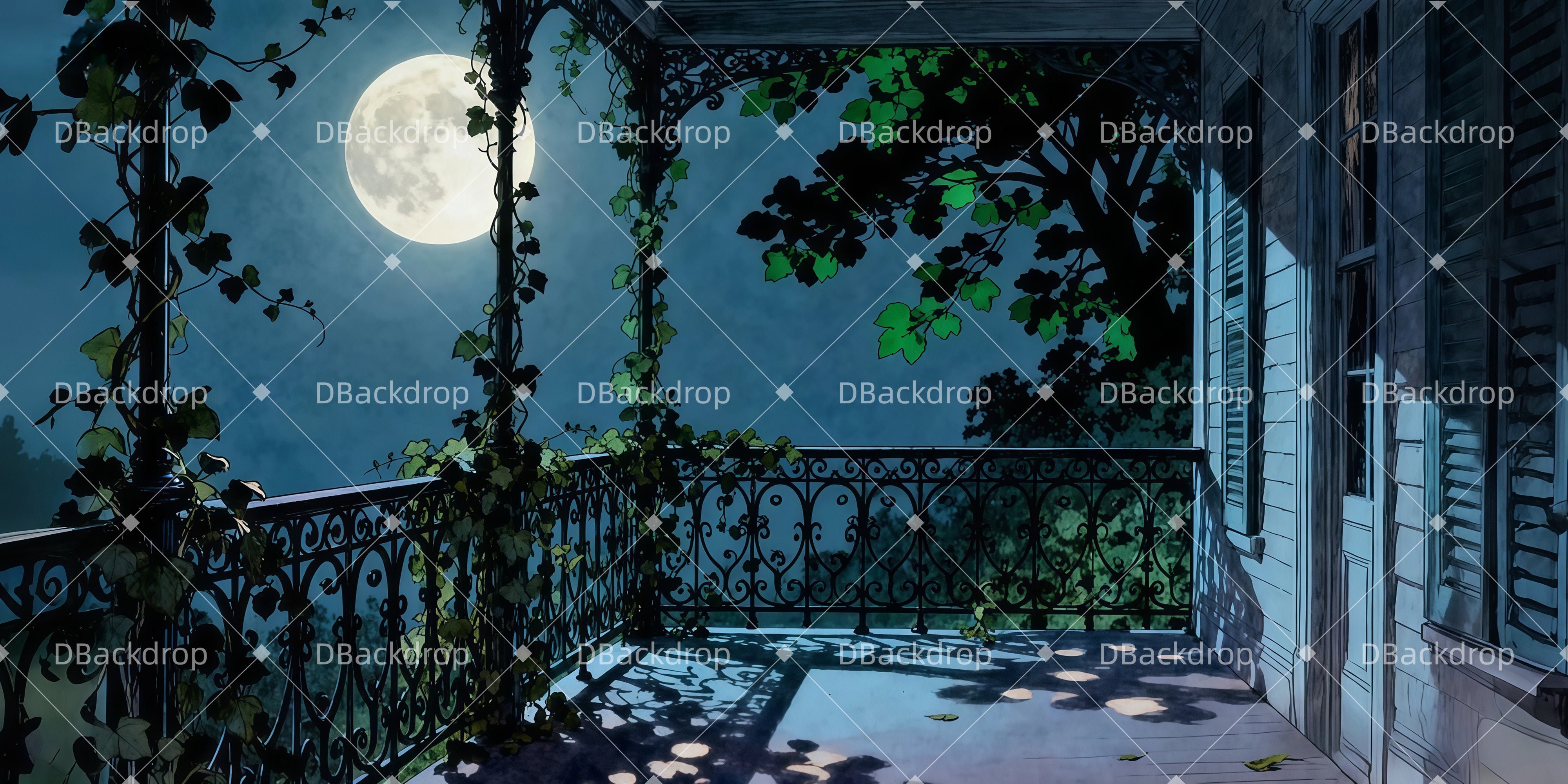 Vintage Theater Backdrop Mondbeschienener Gartenbalkon Theaterbühnenbau LXX511-T74