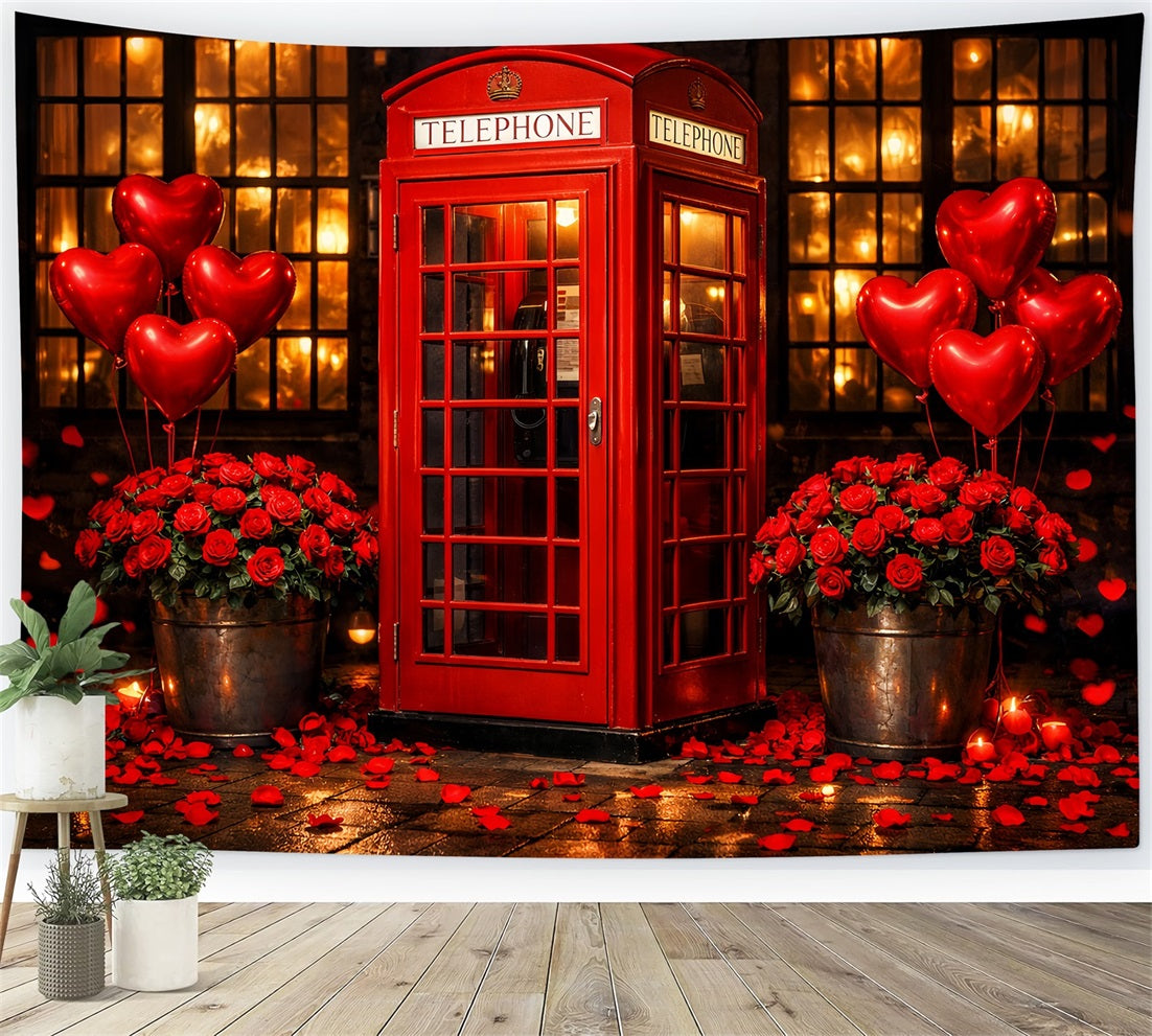 Herz-Ballon-Hintergrund Rote Telefonzelle Rote Rosen Hintergrund LXX512-101