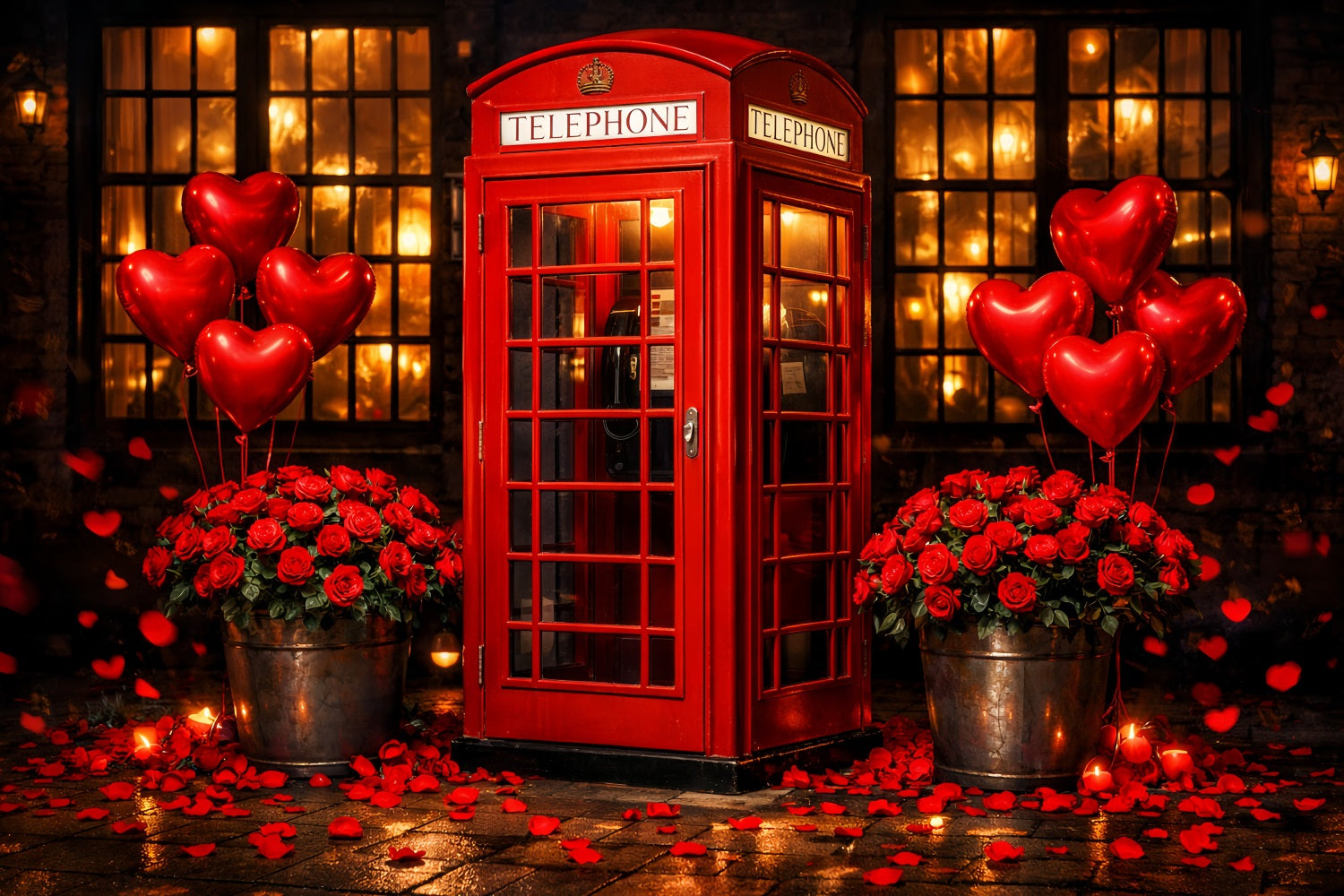 Herz-Ballon-Hintergrund Rote Telefonzelle Rote Rosen Hintergrund LXX512-101