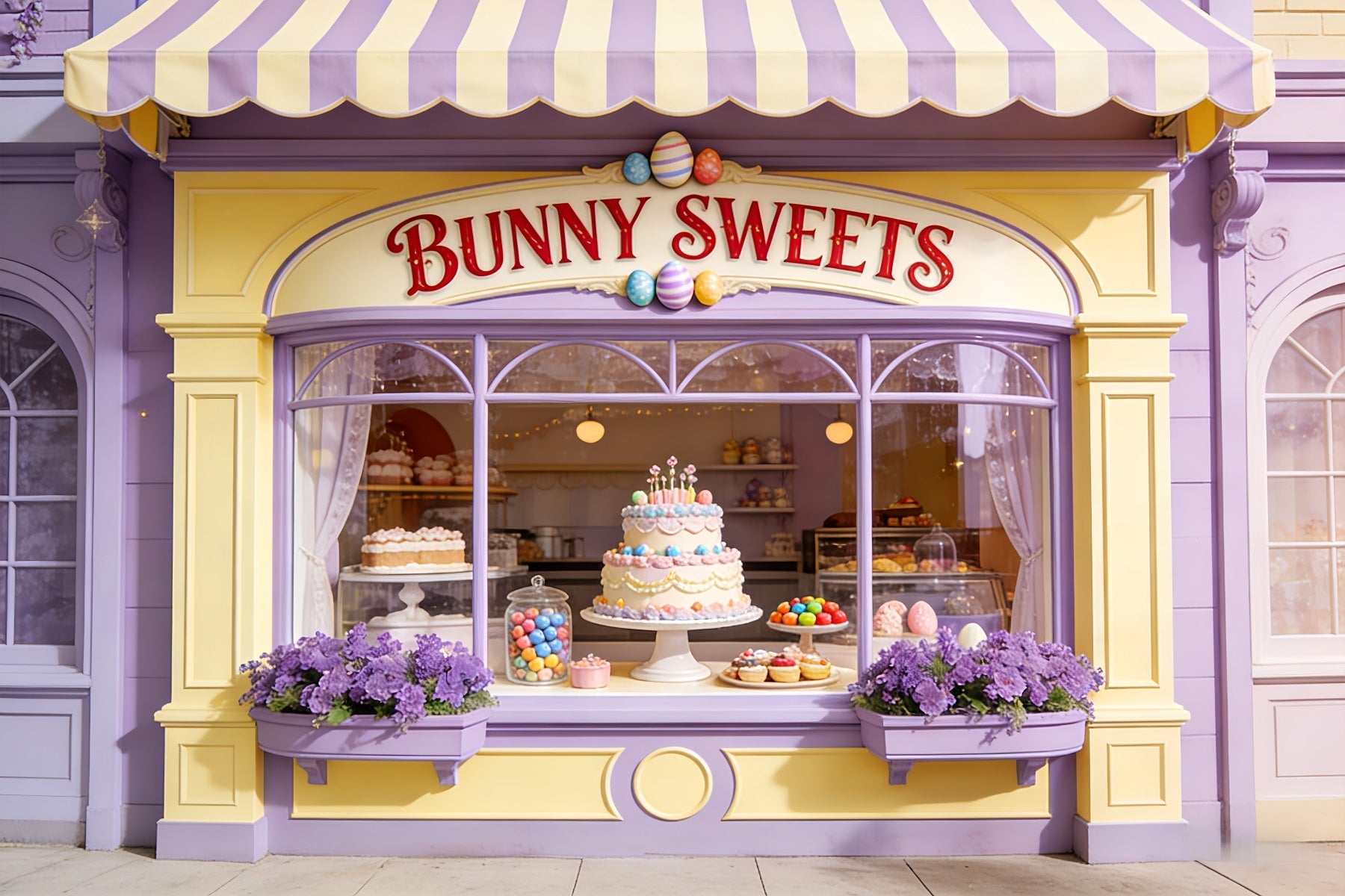 Osterei Hintergrund Hase Süßigkeiten Kuchen Fenster Frohe Ostern Hintergrund LXX512-109
