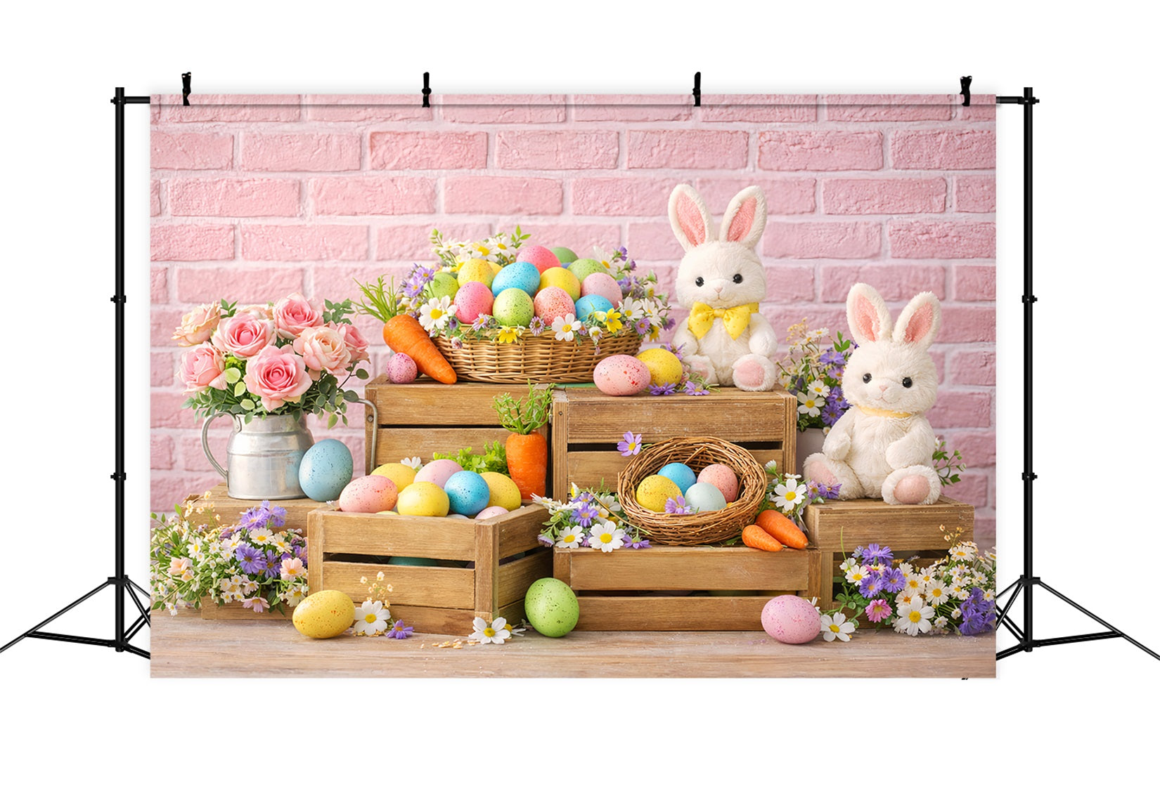 Hase Hintergrund Karottenbündel Holzkiste Osterei Hintergrund LXX512-110