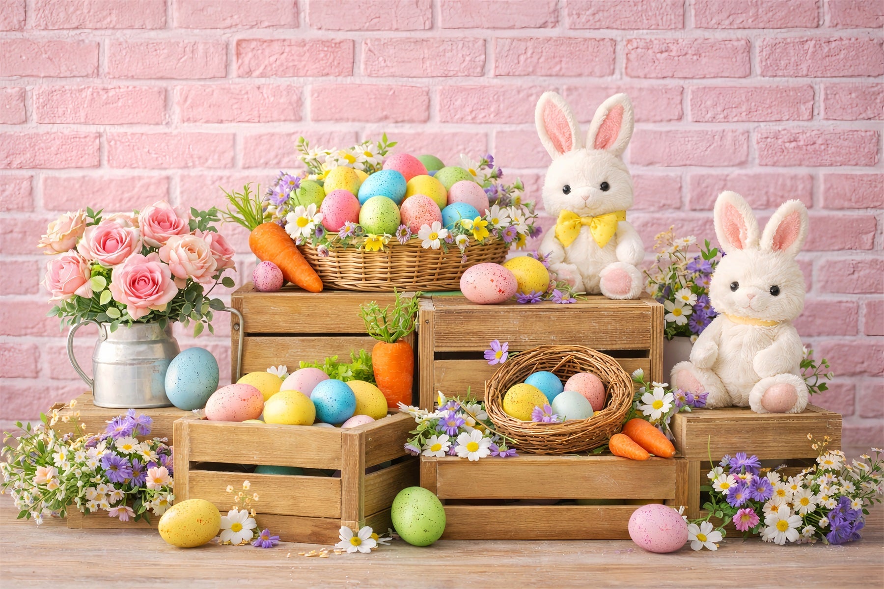 Hase Hintergrund Karottenbündel Holzkiste Osterei Hintergrund LXX512-110
