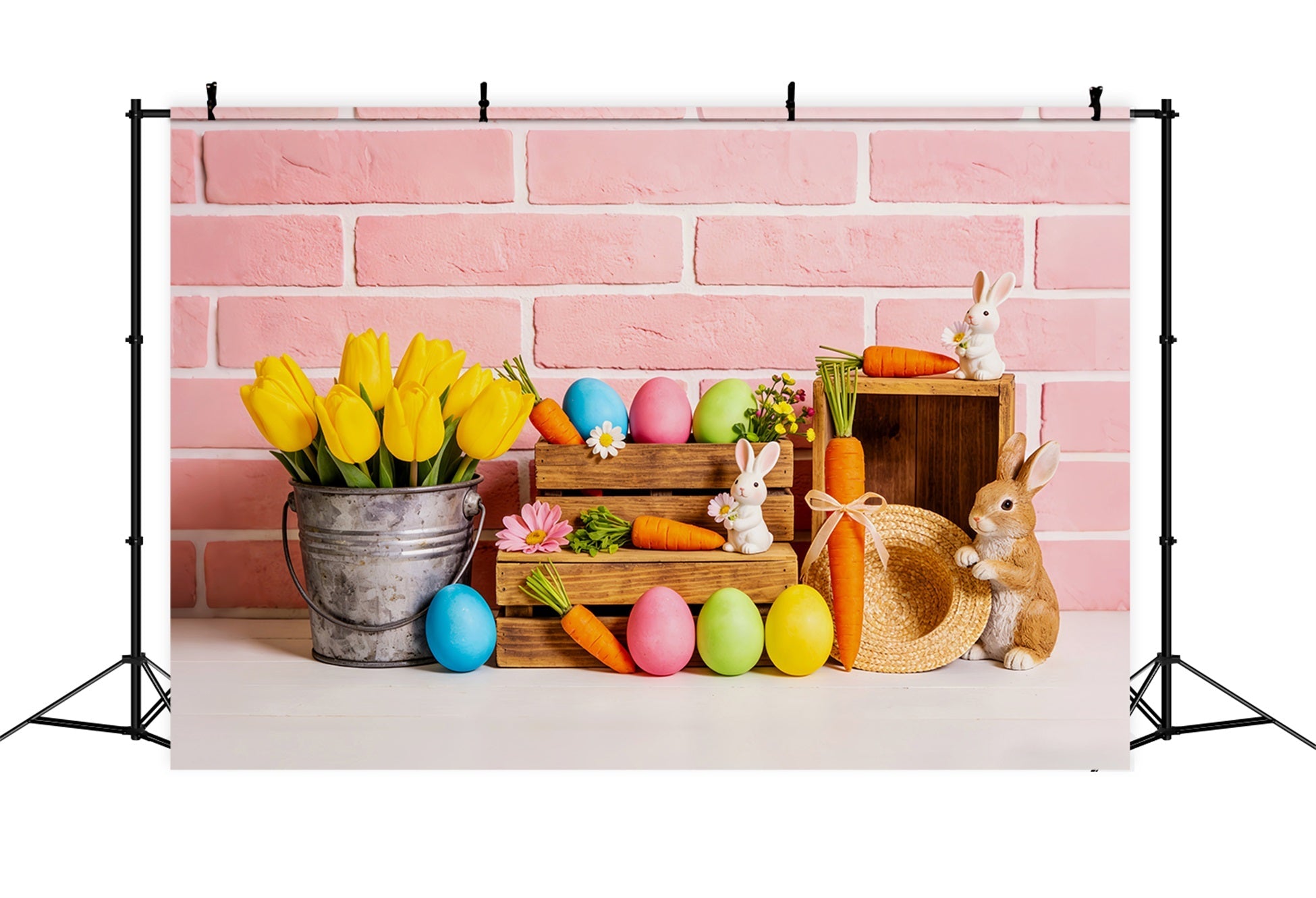 Peter Rabbit Hintergrund Tulpen Eimer Karotten Hase Ostereier Hintergrund LXX512-111