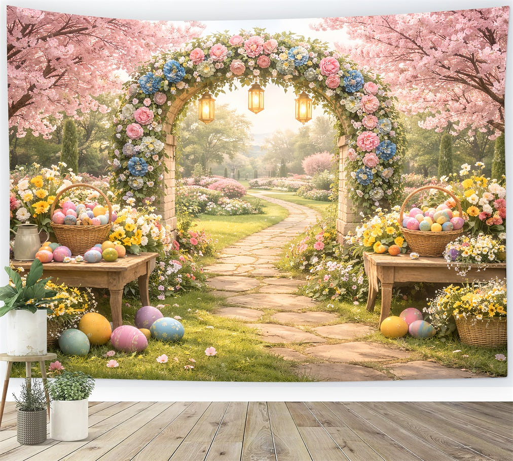 Oster-Blumen-Kulisse mit blühendem Garten, Blumen-Eierbogen und Oster-Kulissenideen LXX512-119