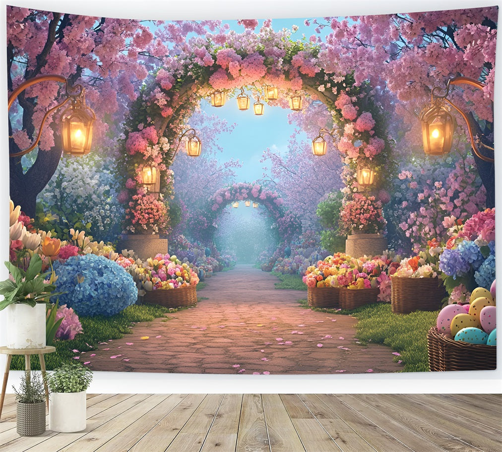 Oster-Eier-Hintergrund Verzauberter Blütenlaternenweg Tulpen-Hintergrund LXX512-120